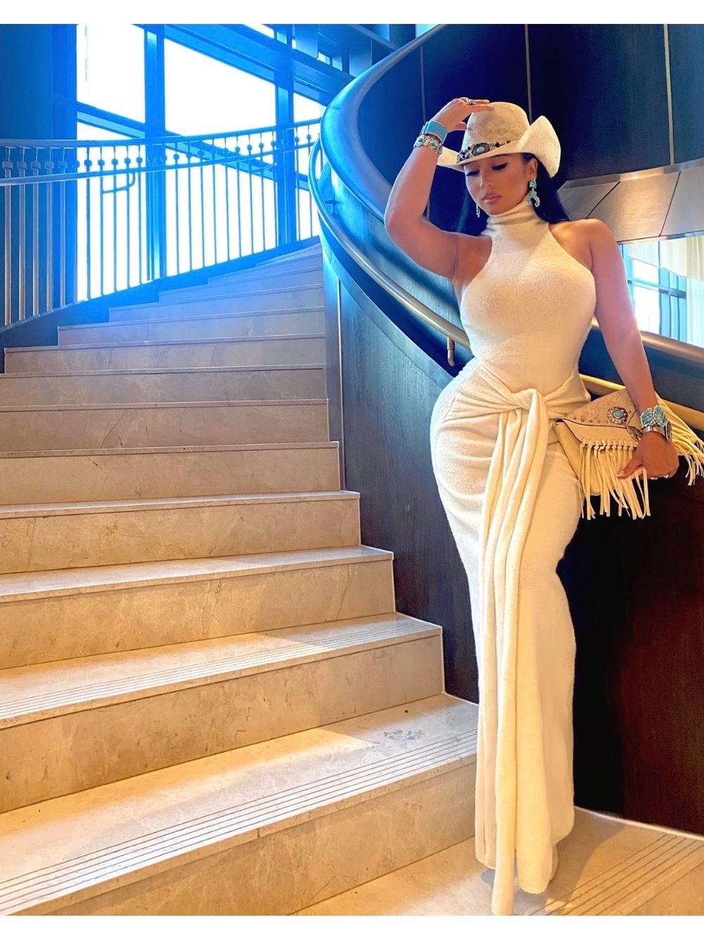 WJW The Jolene Dress Ivory Halter Knit Maxi Dress S/M Boutique Rare